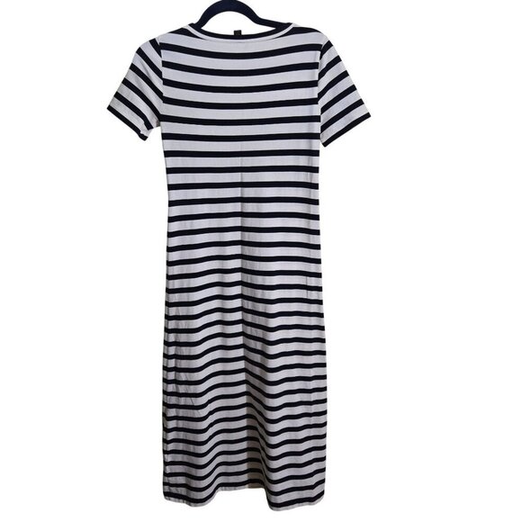 J. Crew Knit Navy Striped Midi Dress Spring 2022 Sustainable Cotton Size XXS - Picture 3 of 7
